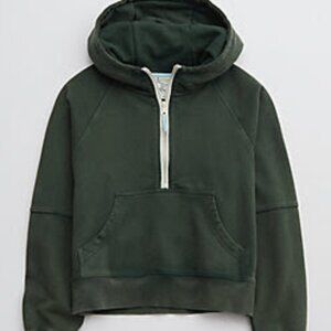 OFFLINE By Aerie Throw-Back Quarter Zip Sweatshirt - Size Small - Dark Green